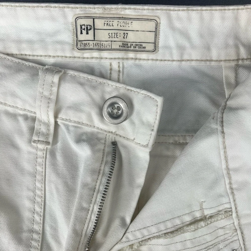 Free People White Cargo Distressed Mini Skirt With Pockets Raw Hem Size 27 - Picture 5 of 10